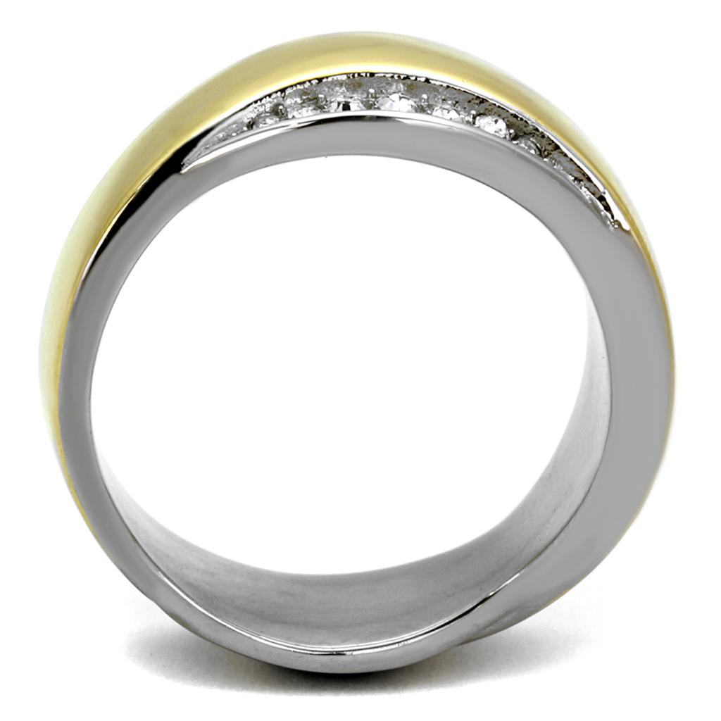 Two Tone IP Gold (Ion Plating) Stainless Steel Ring with Top Grade Crystal in Clear TK2264
