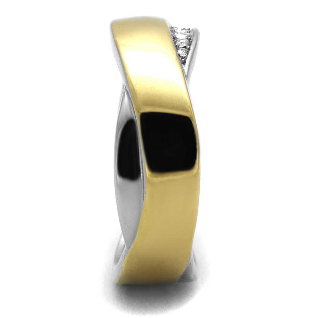 Two Tone IP Gold (Ion Plating) Stainless Steel Ring with Top Grade Crystal in Clear TK2264