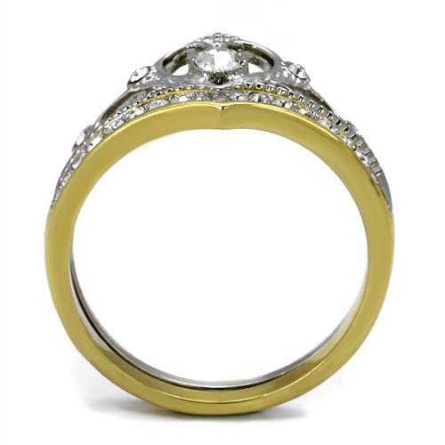 Two Tone IP Gold (Ion Plating) Stainless Steel Ring with Top Grade Crystal in Clear TK2294