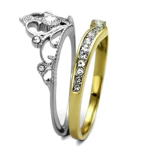 Two Tone IP Gold (Ion Plating) Stainless Steel Ring with Top Grade Crystal in Clear TK2294