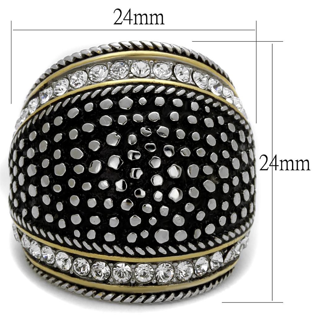 Two Tone IP Gold (Ion Plating) Stainless Steel Ring with Top Grade Crystal in Clear TK2369