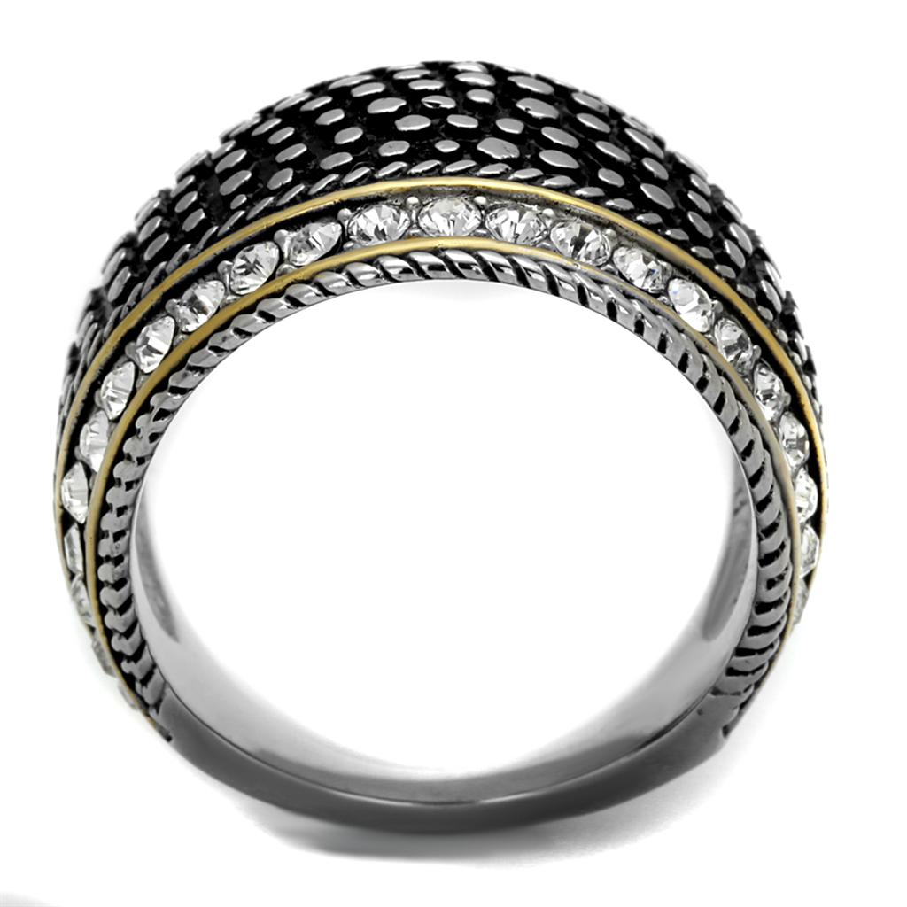 Two Tone IP Gold (Ion Plating) Stainless Steel Ring with Top Grade Crystal in Clear TK2369