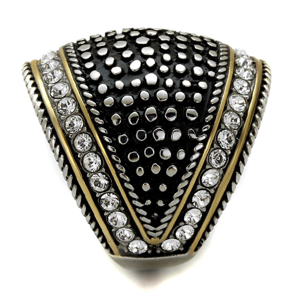 Two Tone IP Gold (Ion Plating) Stainless Steel Ring with Top Grade Crystal in Clear TK2369