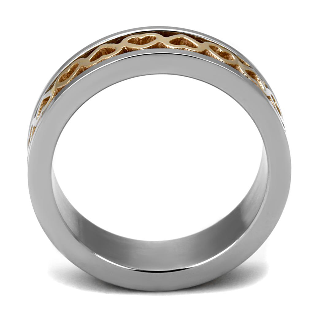 Two Tone IP Rose Gold Stainless Steel Ring with No Stone TK2398