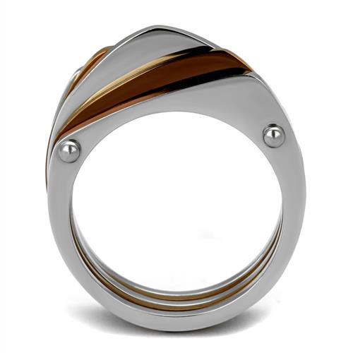 Two Tone IP Light Brown (IP Light coffee) Stainless Steel Ring with No Stone TK2404