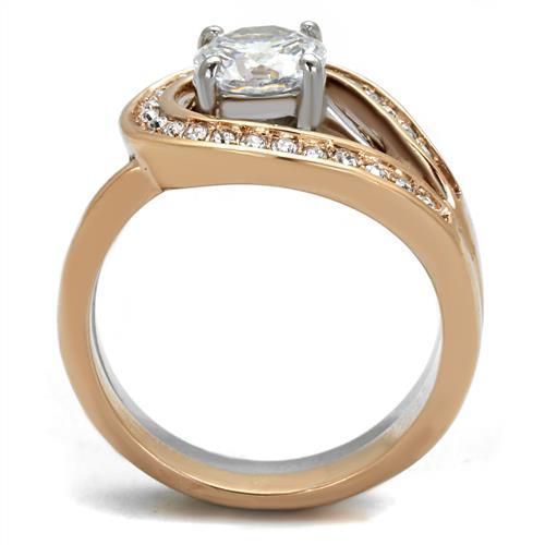 Two Tone IP Rose Gold Stainless Steel Ring with AAA Grade CZ in Clear TK2479