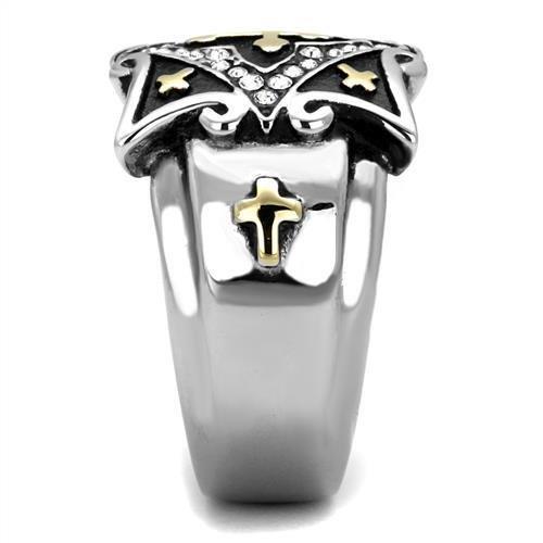 Two Tone IP Gold (Ion Plating) Stainless Steel Ring with Top Grade Crystal in Clear TK2517