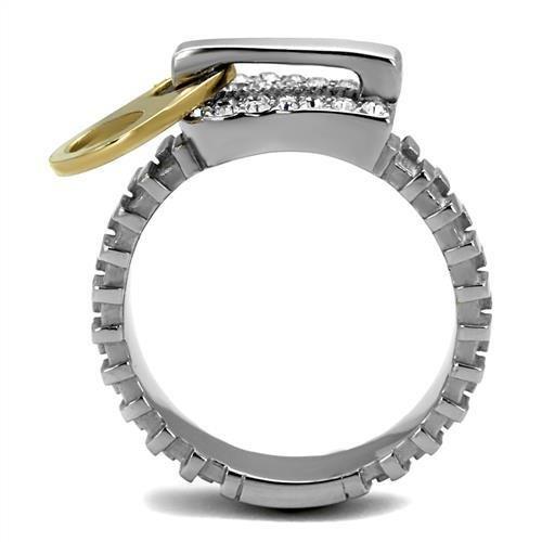 Two Tone IP Gold (Ion Plating) Stainless Steel Ring with Top Grade Crystal in Clear TK2520