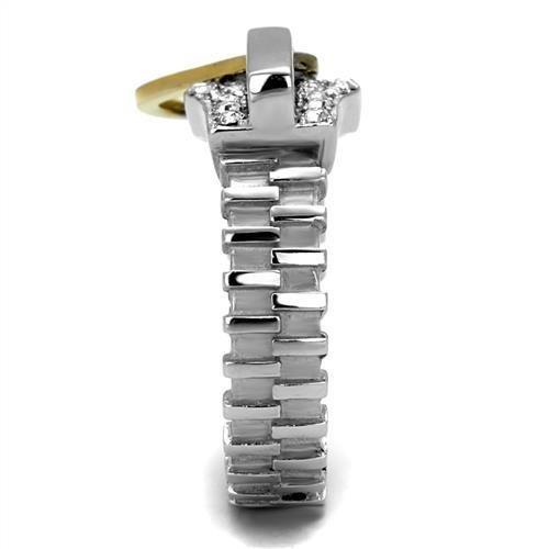 Two Tone IP Gold (Ion Plating) Stainless Steel Ring with Top Grade Crystal in Clear TK2520