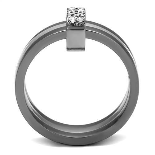 Two Tone IP Light Black (IP Gun) Stainless Steel Ring with Top Grade Crystal in Clear TK2599