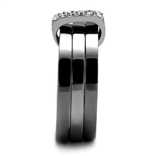 Two Tone IP Light Black (IP Gun) Stainless Steel Ring with Top Grade Crystal in Clear TK2599
