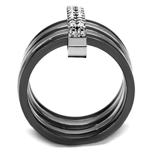 Two Tone IP Light Black (IP Gun) Stainless Steel Ring with Top Grade Crystal in Clear TK2602