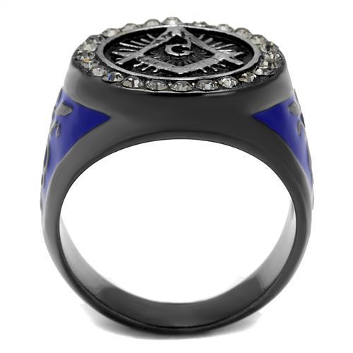 Two Tone IP Light Black (IP Gun) Stainless Steel Ring with Top Grade Crystal in Black Diamond TK2637