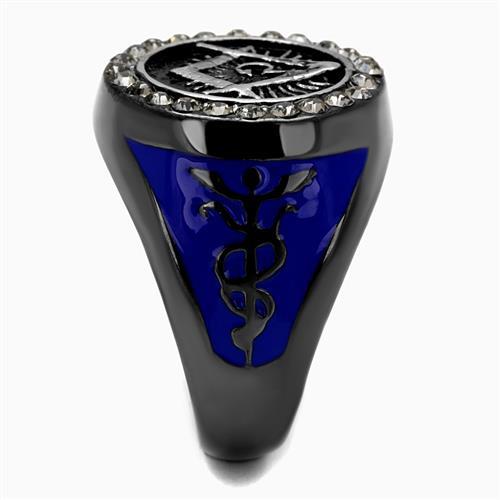 Two Tone IP Light Black (IP Gun) Stainless Steel Ring with Top Grade Crystal in Black Diamond TK2637