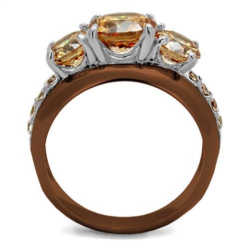 Two Tone IP Light Brown (IP Light coffee) Stainless Steel Ring with AAA Grade CZ in Champagne TK2656