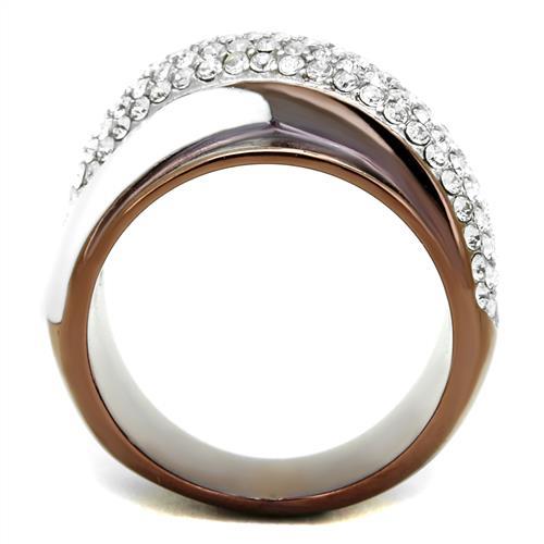 Two Tone IP Light Brown (IP Light coffee) Stainless Steel Ring with Top Grade Crystal in Clear TK2765