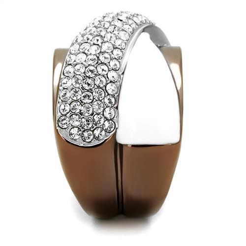 Two Tone IP Light Brown (IP Light coffee) Stainless Steel Ring with Top Grade Crystal in Clear TK2765