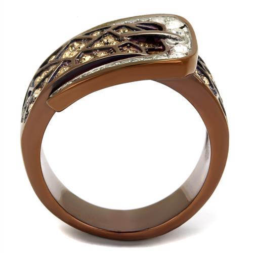 Two Tone IP Light Brown (IP Light coffee) Stainless Steel Ring with Top Grade Crystal in Citrine Yellow TK2770
