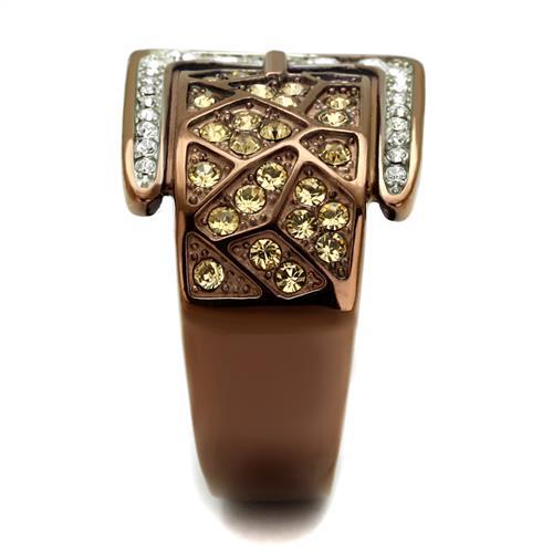 Two Tone IP Light Brown (IP Light coffee) Stainless Steel Ring with Top Grade Crystal in Citrine Yellow TK2770