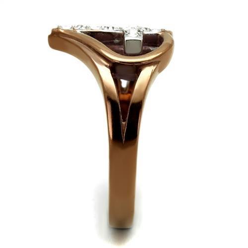 Two Tone IP Light Brown (IP Light coffee) Stainless Steel Ring with Top Grade Crystal in Clear TK2802