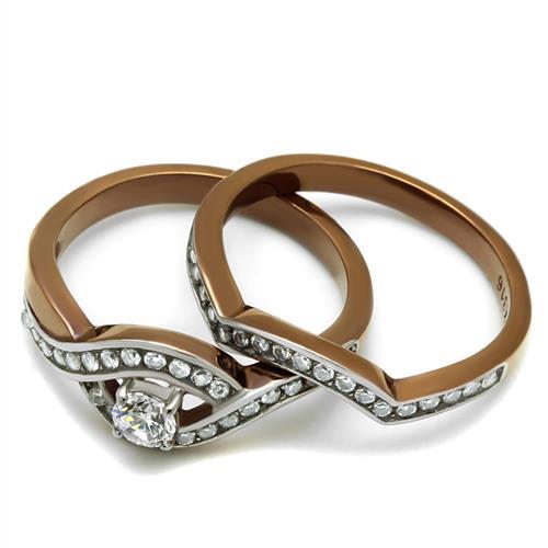 Two Tone IP Light Brown (IP Light coffee) Stainless Steel Ring with AAA Grade CZ in Clear TK2953