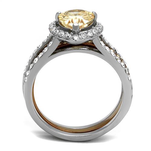 Two Tone IP Light Brown (IP Light coffee) Stainless Steel Ring with AAA Grade CZ in Champagne TK2961