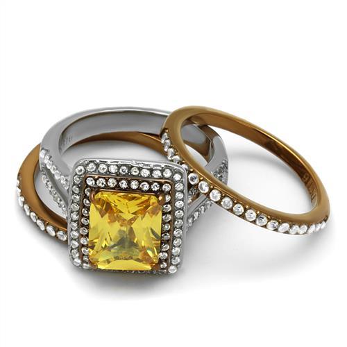 Two Tone IP Light Brown (IP Light coffee) Stainless Steel Ring with AAA Grade CZ in Topaz TK2962
