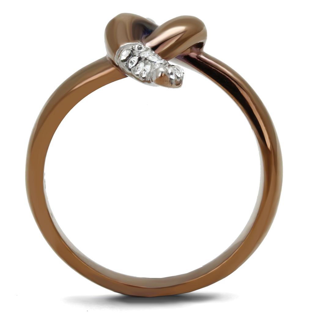 Two Tone IP Light Brown (IP Light coffee) Stainless Steel Ring with Top Grade Crystal in Clear TK2991