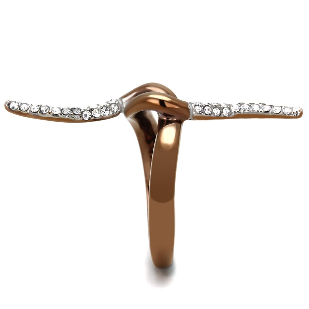 Two Tone IP Light Brown (IP Light coffee) Stainless Steel Ring with Top Grade Crystal in Clear TK2991