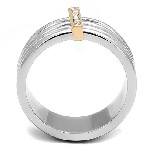 Two Tone IP Rose Gold Stainless Steel Ring with Top Grade Crystal in Clear TK3176