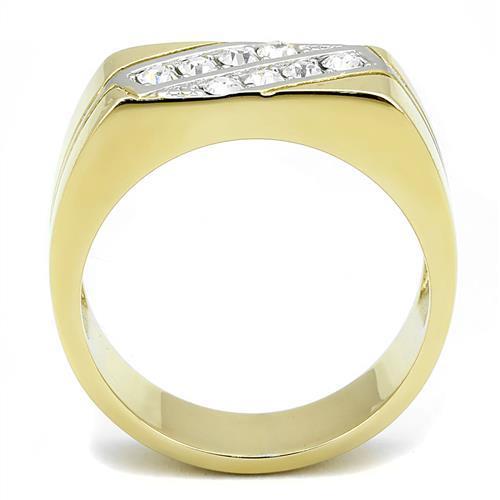 Two Tone IP Gold (Ion Plating) Stainless Steel Ring with Top Grade Crystal in Clear TK3186