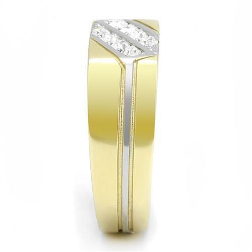 Two Tone IP Gold (Ion Plating) Stainless Steel Ring with Top Grade Crystal in Clear TK3186
