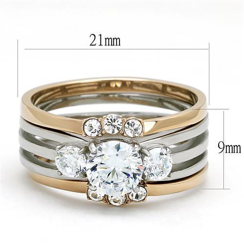 Two Tone IP Rose Gold Stainless Steel Ring with AAA Grade CZ in Clear TK3212