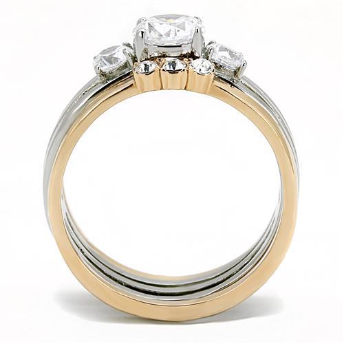 Two Tone IP Rose Gold Stainless Steel Ring with AAA Grade CZ in Clear TK3212