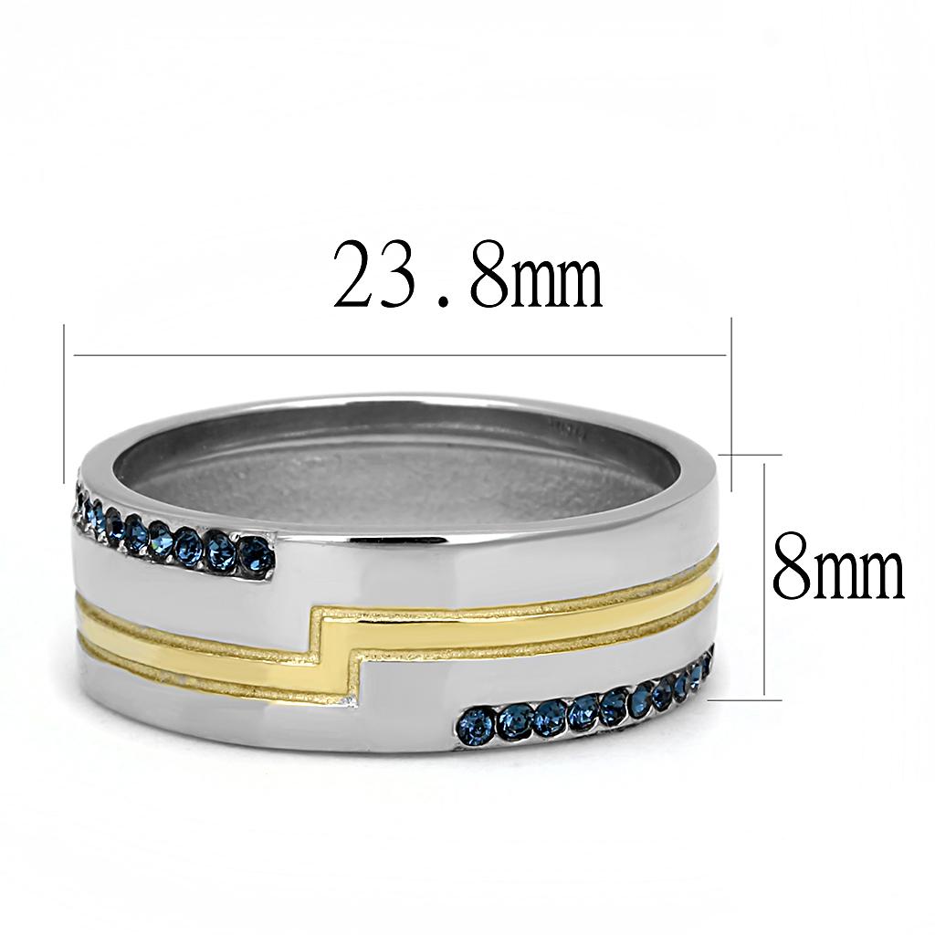 Two Tone IP Gold (Ion Plating) Stainless Steel Ring with Top Grade Crystal in Montana TK3266
