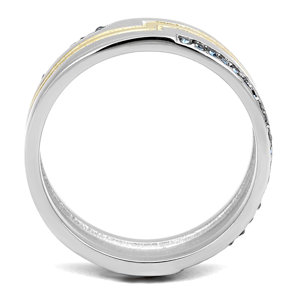 Two Tone IP Gold (Ion Plating) Stainless Steel Ring with Top Grade Crystal in Montana TK3266