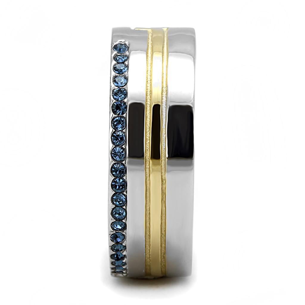 Two Tone IP Gold (Ion Plating) Stainless Steel Ring with Top Grade Crystal in Montana TK3266