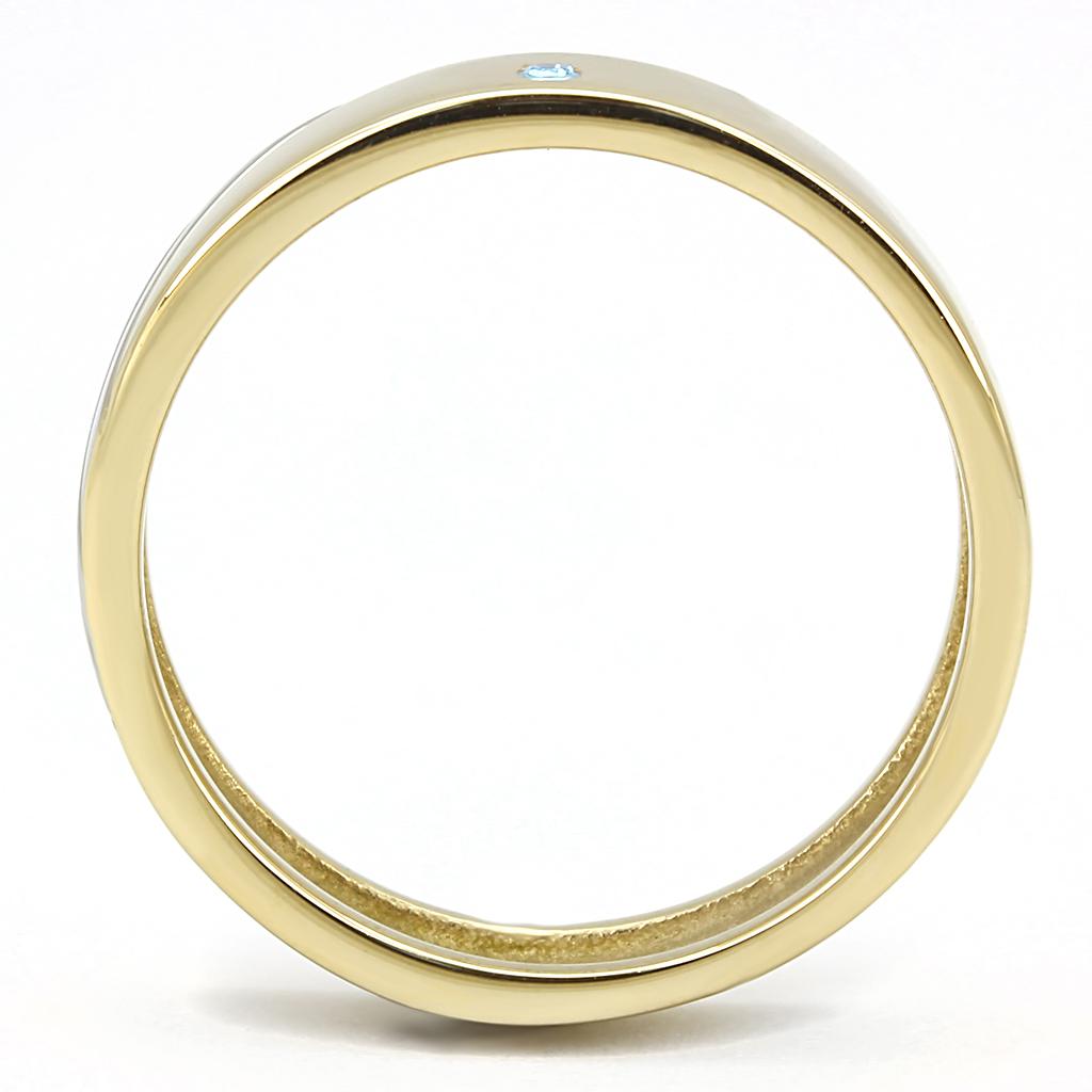 Two Tone IP Gold (Ion Plating) Stainless Steel Ring with Top Grade Crystal in Sea Blue TK3267