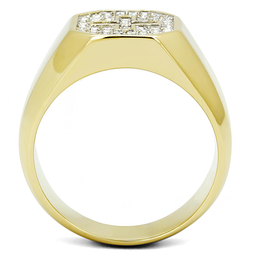 Two Tone IP Gold (Ion Plating) Stainless Steel Ring with Top Grade Crystal in Clear TK3270