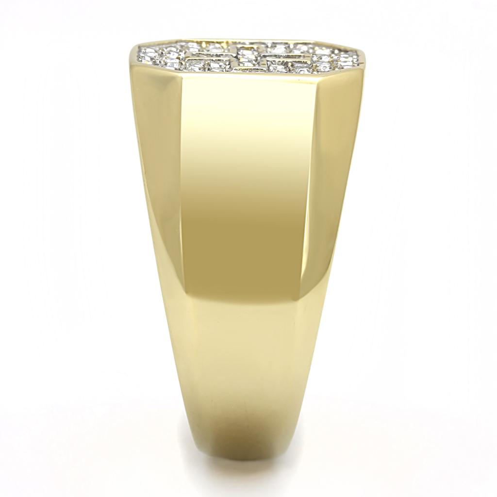 Two Tone IP Gold (Ion Plating) Stainless Steel Ring with Top Grade Crystal in Clear TK3270