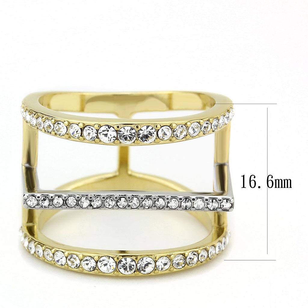 Two Tone IP Gold (Ion Plating) Stainless Steel Ring with Top Grade Crystal in Clear TK3593