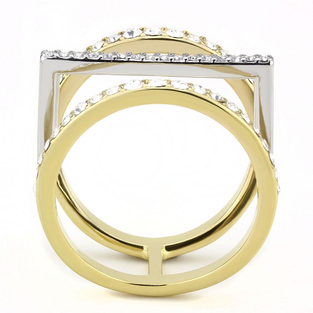 Two Tone IP Gold (Ion Plating) Stainless Steel Ring with Top Grade Crystal in Clear TK3593