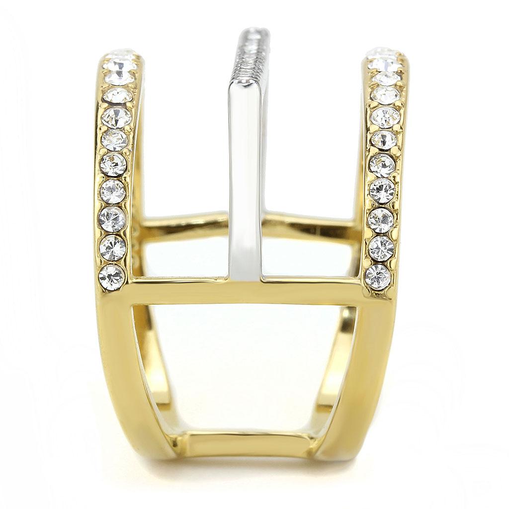Two Tone IP Gold (Ion Plating) Stainless Steel Ring with Top Grade Crystal in Clear TK3593
