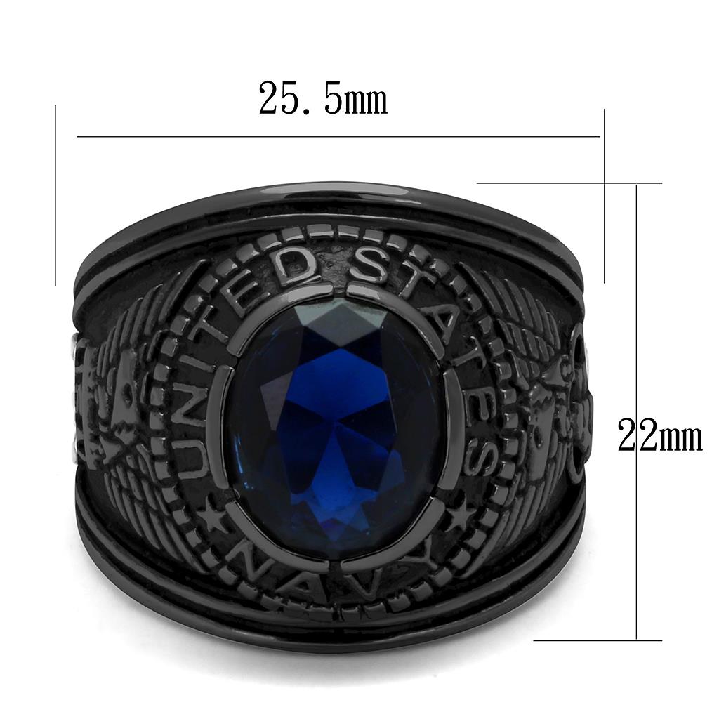 IP Black(Ion Plating) Stainless Steel Ring with Synthetic Synthetic Glass in Sapphire TK414707J