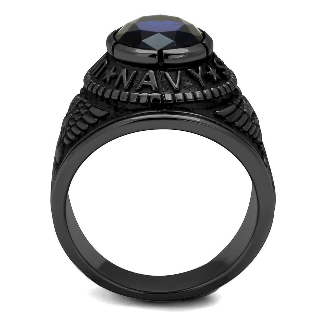 IP Black(Ion Plating) Stainless Steel Ring with Synthetic Synthetic Glass in Sapphire TK414707J