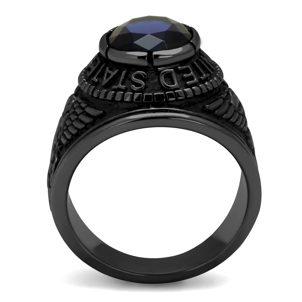 IP Black(Ion Plating) Stainless Steel Ring with Synthetic Synthetic Glass in Sapphire TK414707J