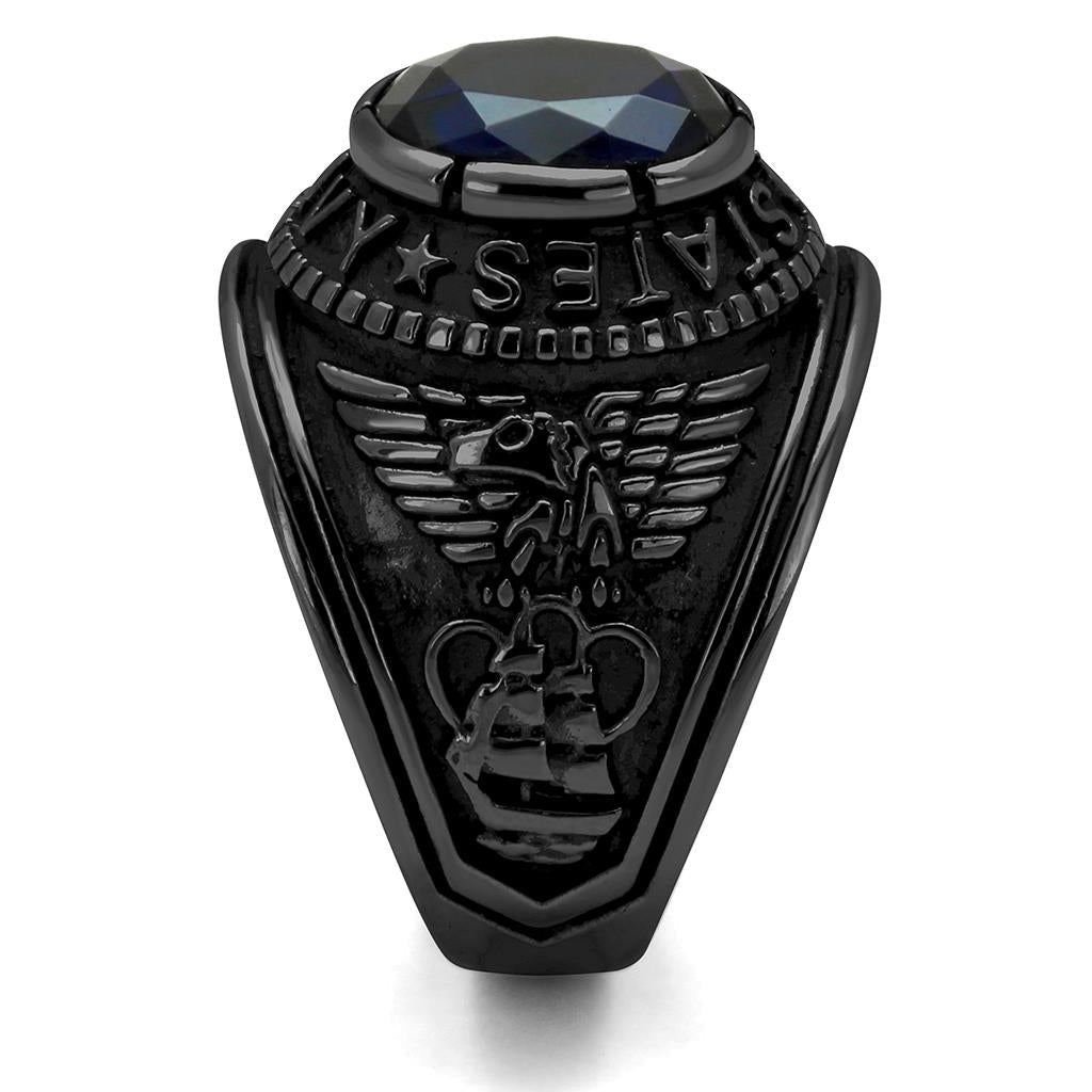 IP Black(Ion Plating) Stainless Steel Ring with Synthetic Synthetic Glass in Sapphire TK414707J