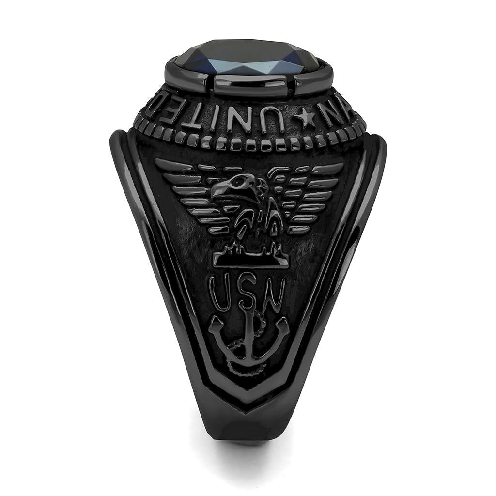 IP Black(Ion Plating) Stainless Steel Ring with Synthetic Synthetic Glass in Sapphire TK414707J