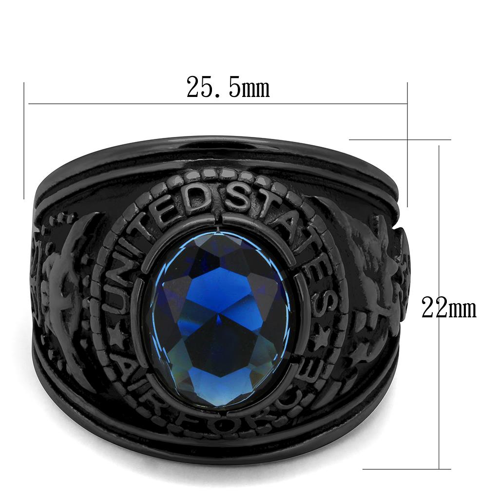 IP Black(Ion Plating) Stainless Steel Ring with Synthetic Synthetic Glass in Sapphire TK414708J