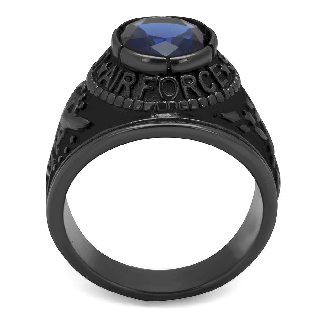IP Black(Ion Plating) Stainless Steel Ring with Synthetic Synthetic Glass in Sapphire TK414708J